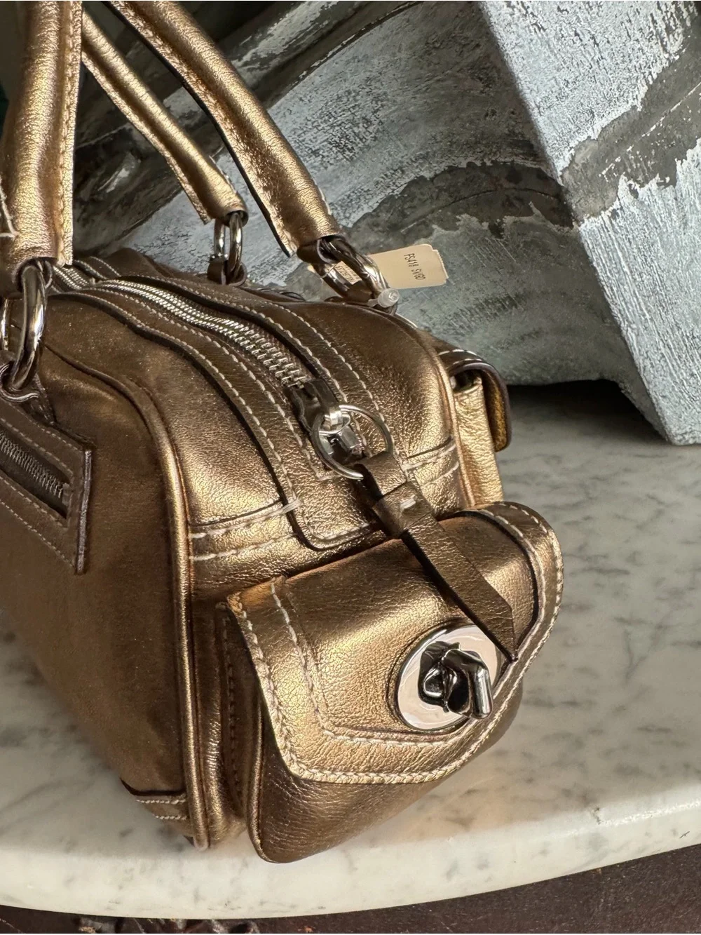 Coach Metallic Gold Leather Satchel with Front Pockets Vintage